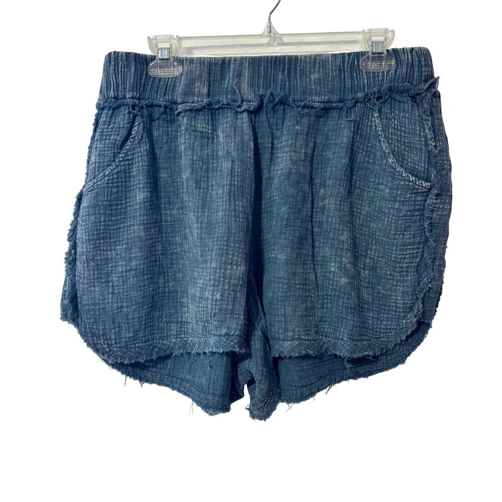Grace & Lace Blue Double Gauze Cotton Raw Hem Shorts Large NWT Indigo Boho - Picture 1 of 7